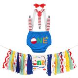 MYRISAM Ofishally One Baby 1. Doğum Günü Pastası Parçalama Kıyafetleri Dekorasyon Seti Mama Sandalyesi Afiş Bebek Bezi Örtüsü Askı Papyon, 001 Mavi, Tek Beden