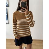 Myrum Butik Hardal Ekru Çizgili Kazak L