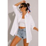 Mys Collection Beyaz Oversize Kadın Gömlek