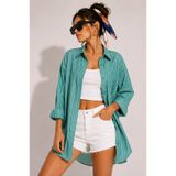 Mys Collection Turkuaz Çizgili Oversize Kadın Gömlek