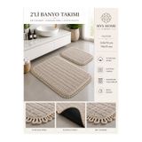 MYS Home Peluş Banyo Paspası Takımı 2’li Premium Kaymaz Taban 110x70 & 70x55 Krem