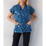 Myscrubs Gece Desenli Doktor Hemşire Forma Üst - Lacivert - XL