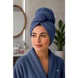 MySoft Home Saç Havlusu - Bone / Düğme Lastikli Ultra Yumuşak %100 Pamuklu - İndigo - Standart