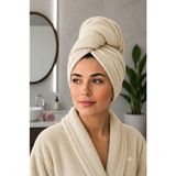 MySoft Home Saç Havlusu - Bone / Düğme Lastikli Ultra Yumuşak %100 Pamuklu - Krem - Standart