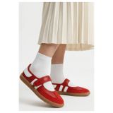 MYSSHOES Menja Kırmızı Cilt Cırt Cırtlı Babet Ayakkabı