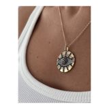 mysteriajewelry Çelik Daire Plaka Lacivert Taş Detay Göz Kolye