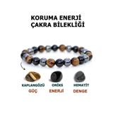 Mystic Energy Doğal Taş Koruma Enerji Çakra Bilekliği |kaplan Gözü (KAPLANGÖZÜ)-hematit-oniks |hediyelik Doğaltaş
