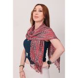 Mystic Shawl %100 Pamuk Kırmızı, Siyah & Beyaz Çizgi Desenli Atkı Şal (30X140 cm)