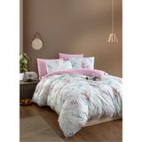 Mystory Home Lastikli Çarşaflı Çift Kişilik Nevresim Takımı Tulip Pembe - Yeşil