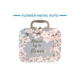 mystylee FL-44 Flower Metal Kutu | Kulplu Saklama Kutusu, Çiçek Desenli Metal Organizer 20,5x17x6,5 cm