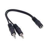Mythriva 3.5 mm Stereo Dişi / 2x3.5 mm Stereo Erkek Y Ses Kablosu, 20 Cm, Siyah