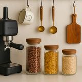 Mythriva Ahşap Kapaklı Cam Gıda Saklama Kavanozu Vakum Kapaklı Büyük Boy Erzak Bakliyat Seti 3'lü Set 750 ml - 001-Renkli - 1 Adet - 0,21 L