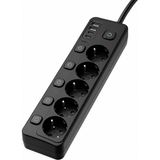 Mythriva Akım Korumalı 5'li Priz, Topraklı Grup Priz, Çoklu Priz, 20W Pd Hızlı Şarj, 2 USB + 2 Type-C Girişli, Bireysel Anahtarlı, 2 Metre Kablo - Ahşap - Bej - Siyah