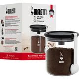 Mythriva Bialetti - Kahve Saklama Kavanozu - 250GR - Silikon Contalı Hava Geçirmez Kapak - Paslanmaz Ölçü Kaşığı - Cam Kavanoz - 0,250 gr