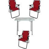 Mythriva Bofigo 60X80 Çam Desenli Katlanır Masa + 3 Adet Katlanır Sandalye Kamp Seti Bahçe Takımı Kırmızı