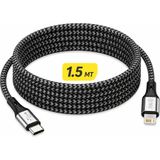 Mythriva Bydiz Premium Örgülü Usb-C - Lightning 1,5 M 27W Hızlı Şarj Kablosu, iPhone 14/13/12/11, Ipad, Airpods Uyumlu, Siyah