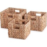 Mythriva Deconox 3’lü Kare Su Sümbülü Hasır Sepet Seti, El Yapımı Örgü Düzenleyici Saklama Kutusu, Saplı Iç Içe Geçebilen Dekoratif Organizer, Büyük Orta Küçük - 001-Renkli