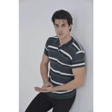 Mythrıva Erkek Yakalı Slim Fit Dokuma Çizgili T-Shirt - Haki