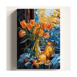 Mythriva Sayılarla Boyama Tuval Hobi Seti Laleler ve Gece Temalı Fırça ve Boya Dahil Set (Çıtalı) 50X70 cm Kendin Yap Sayılarla Tuval Boya Kiti (Kasnaklı) - 1