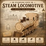 Mythriva Tr Algwooddesign 3D Ahşap Buharlı Tren Maketi, Steam Train Nostaljik Lokomotif Puzzle Kiti, 149 Parça Lazer Kesim Ham Mdf Yapboz, Yetişkin ve Gençler Için Eğitici Oyuncak Hobi Seti (47X17X22 Cm)