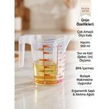 Mythriva Tr Çok Amaçlı Dereceli Ölçü Kabı 500 ml - Un, Şeker Sıvı ve Katı Ölçekli Hazne Ergonomik Maşrapa - 0 - 249 ml