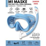 Mythriva Tr M1 Junıor Kıds Dalış Maskesi + Pro Full Dry Tam Kuru Şnorkel + Antı Fog (Buğu Önleyici Film) Set - 12 V / Altın