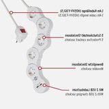 Mythriva USB Şarj Fonksiyonlu 5'li Çoklu Priz - 1.4 M Kablo - Ahşap - Bej - Siyah