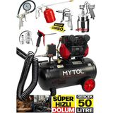 Mytol 1,5 Hp 50 Litre Yağsız Sessiz Hava Kompresörü ve Havalı Alet Seti Yüksek Basınç 8 bar