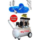 Mytol 35 Lt Ultra Sessiz Yağsız Hava Kompresörü ve 15 mt Hava Hortumu Seti 8 Bar Full Set