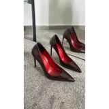 MYVOLANTE Kadın Kahverengi Rugan Tabanı Kırmızı Topuklu Stiletto Model Klasik Topuklu Ayakkabı
