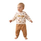 MYZİ STORE Bebek Alt Üst Takım%100 Pamuk Rahat Kalıp Cool Man Baskılı Günlük Kıyafet Seti Kahverengi 3-6 AY