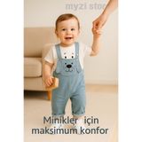 MYZİ STORE Bebek Çocuk Yazlık 2 Parça Sevimli Hayvan Figürlü Salopet Takım%100 Organik Pamuk Mavi 12 Ay