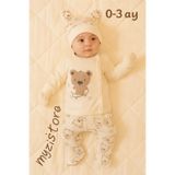 MYZİ STORE Bebek Çocuk%100 Pamuk 3'lü Takım Patikli Alt, Eldivenli Üst ve Kulaklı Şapka-Beden 0-3 Ay 50-58 cm Yeşil 2-3