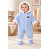 MYZİ STORE Bebek Kapüşonlu Fermuarlı Peluş Tulum ve Panduf 2’li Kışlık Takım