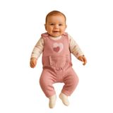 MYZİ STORE Bebek KIZ 3'lü Tulum Takımı - Kalp Desenli Badi Mürdüm Salopet Ve Çorap Seti%100 Pamuklu Mürdüm Kalpli 3