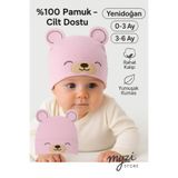 MYZİ STORE Bebek Şapkası –%100 Pamuk, Kulaklı Desenli & Aksesuar Modelli – 0-12 Ay Pembe 0-3 AY