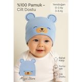 MYZİ STORE Bebek Şapkası –%100 Pamuk, Kulaklı Desenli & Aksesuar Modelli – 0-3 Ay Mavi 0-3 AY
