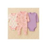 MYZİ STORE Bebek Uzun Kollu Çıtçıtlı Tulum Body 3'lü%100 Pamuk (3 Month, 6 Month) Mor 3