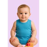 MYZİ STORE Bebek Yenidoğan Askılı Basic Bisiklet Yaka%100 Pamuk Atlet Çıtçıtlı Badi Body Gök Mavi 6-9 AY