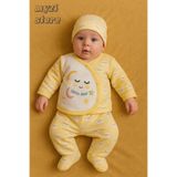 MYZİ STORE Bebek Yenidoğan Bulut Desenli Hastane Çıkışı%100 Pamuk Organik Sarı 6