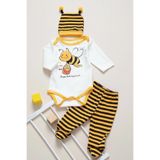MYZİ STORE Bebek Yenidoğan Erkek/kız Sarı Arılı 3'lü Zıbın Takımı BEYZ-SİYAH-KAHVE 0-3 AY