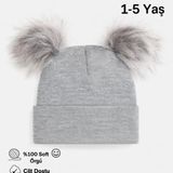 Myzi Store Çocuk Bebek Çift Ponponlu Kışlık Triko Bere – Kız Çocuk Şapka (1-7 Yaş) - Çok Renkli