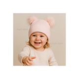 MYZİ STORE Çocuk Bebek Çift Ponponlu Kışlık Triko Bere – Kız Erkek Çocuk Şapka (1-5 Yaş) Pembe 1-6 Yaş