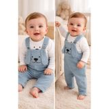 MYZİ STORE Erkek/Kız Bebek Çocuk 2'li Set Köpek Desenli Uzun Kollu Tişört + Salopet Tulum Takım %100 Pamuk