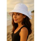 MYZİ STORE Fiyonk Detaylı Bucket Kadın Vizör Yazlık Şapka (BEDEN AYARLI) Beyaz Standart