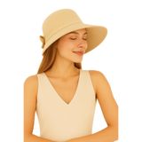 MYZİ STORE Fiyonk Detaylı Bucket Kadın Vizör%100 Pamuk Yazlık Şapka (BEDEN AYARLI) Bej Standart