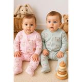 MYZİ STORE Haki Kız Bebek Ayıcık Desenli 2li Tulum Takımı Yenidoğan Kıyafeti 2 Parça Organik Pamuklu PEMBE 0-3 AY