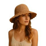 MYZİ STORE Hasır Katlanabilir Yazlık Güneş Şapkası Fiyonk Detaylı (BEDEN AYARLI) Kahverengi Standart