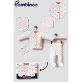 MYZİ STORE Hastane Çıkışı Yeni Doğan Organik 5 Parça Zıbın Seti Ekru Kumaşa Pembe Kalpli Kutulu Casual PEMBE Yeni Doğan