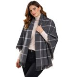 MYZİ STORE Kadın Gri Füme Kışlık Şal | Yumuşak Dokulu, Dökümlü, Omuz ve Boyun Kullanımlı Şık Şal Füme Çizgili 65 x 175